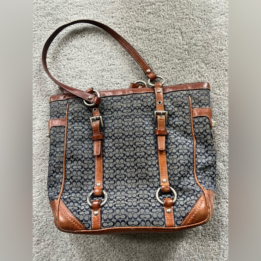 Coach Stylish Brown and Denim Blue Patterned Women's Bag - Picture 3 of 4